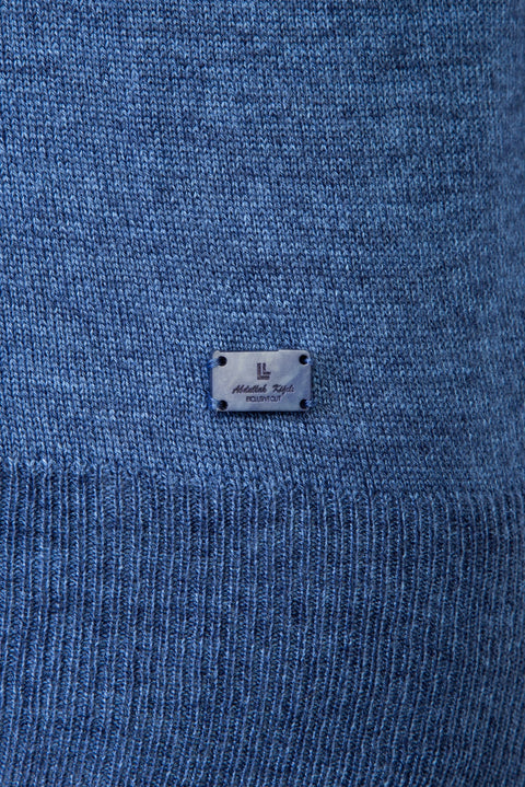 Blue Semi-Turtleneck Regular Fit Wool Knit Sweater