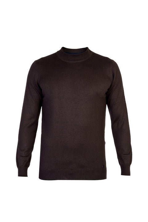 Coffee Brown Half Turtleneck Regular Fit Wool Knit Sweater