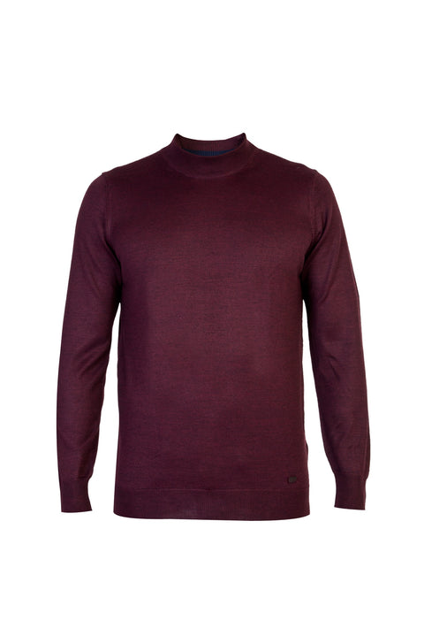 Bordo Yarım Balıkçı Yaka Regular Fit Yünlü Triko Kazak
