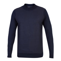 Navy Blue Half Turtleneck Wool Patterned Knit Sweater