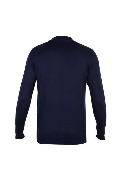 Navy Blue Half Turtleneck Wool Patterned Knit Sweater