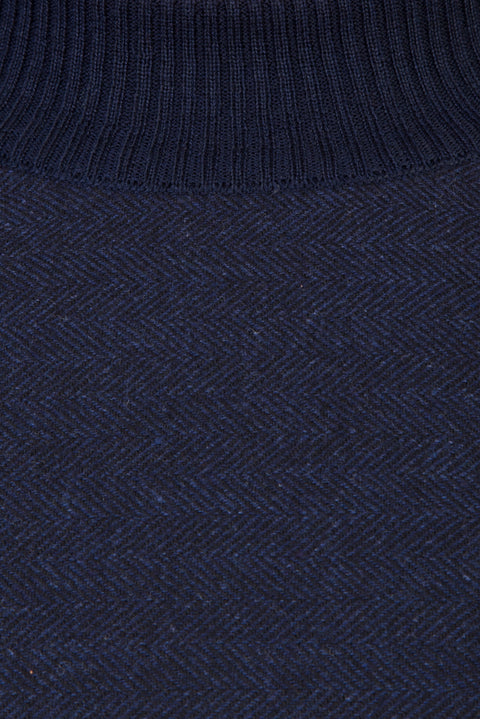 Navy Blue Half Turtleneck Wool Patterned Knit Sweater