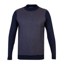 Navy Blue Half Turtleneck Wool Patterned Knit Sweater