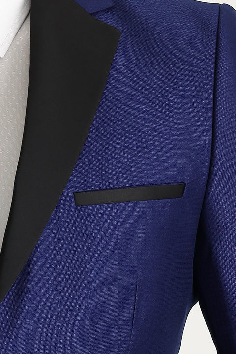 Navy Blue 7 Drop Slim Fit Narrow Cut Mono Collar Patterned Tuxedo & Groom Suit