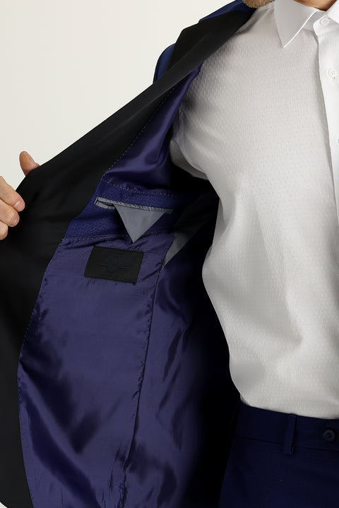 Navy Blue 7 Drop Slim Fit Narrow Cut Mono Collar Patterned Tuxedo & Groom Suit