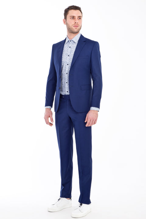 Navy Blue 6 Drop Regular Fit Standard Cut Patterned Suit