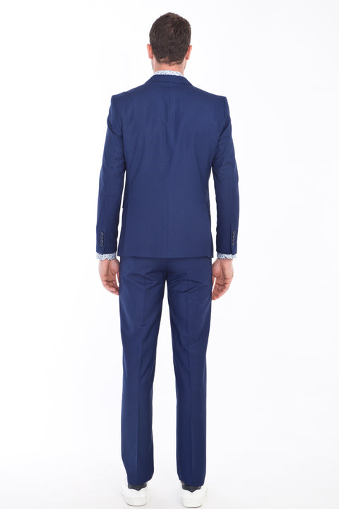 Navy Blue 7 Drop Slim Fit Patterned Suit