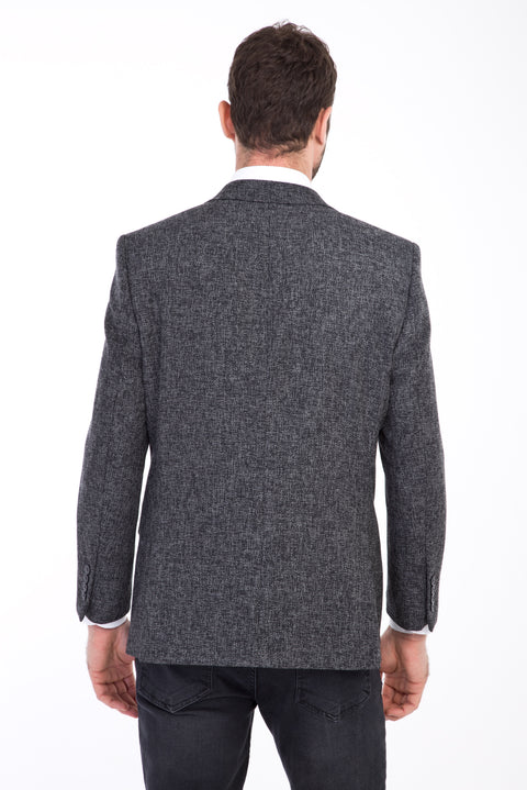 Füme Gri 4 Drop Relaxed Fit Rahat Kesim Klasik Desenli Ceket