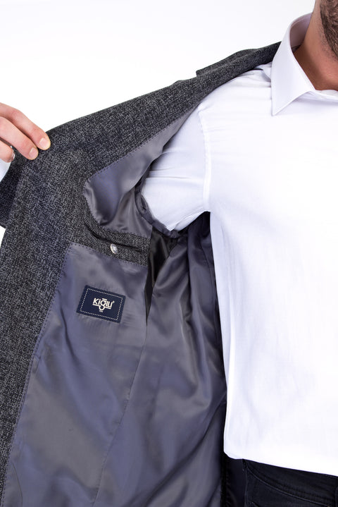 Füme Gri 4 Drop Relaxed Fit Rahat Kesim Klasik Desenli Ceket