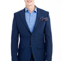 Blue 8 Drop Long Slim Fit Patterned Jacket