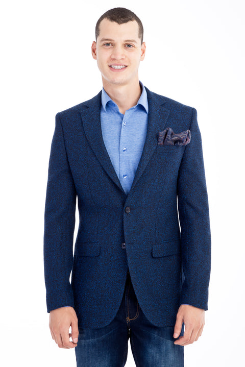 Blue 8 Drop Long Slim Fit Patterned Jacket