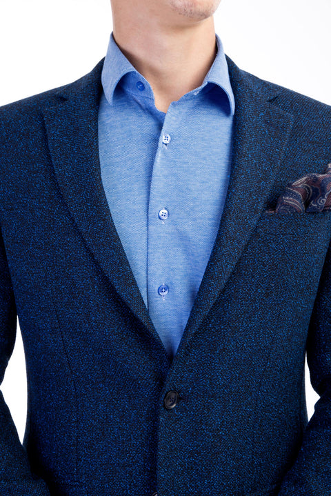 Blue 8 Drop Long Slim Fit Patterned Jacket