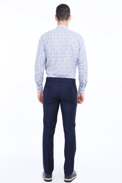 Navy Blue 6 Drop Regular Fit Standard Cut Lycra Classic Fabric Trousers