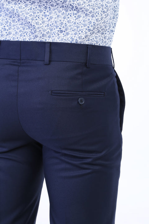 Navy Blue 6 Drop Regular Fit Standard Cut Lycra Classic Fabric Trousers