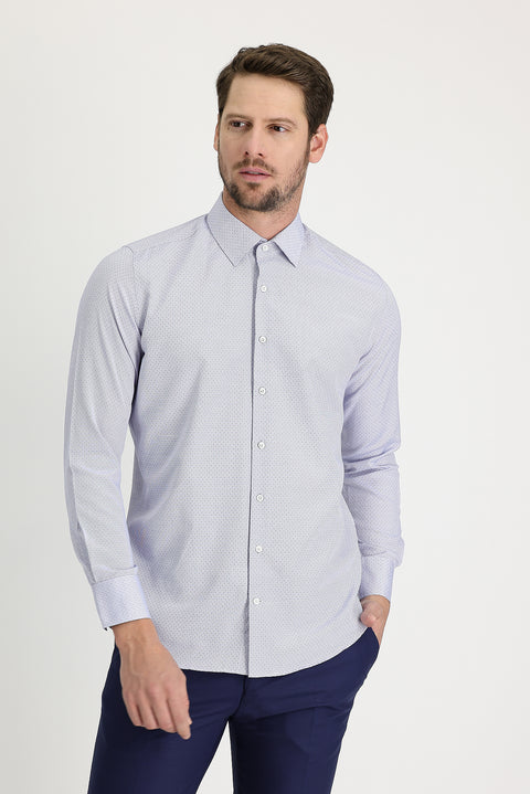 Navy Blue Long Sleeve Slim Fit Patterned Shirt