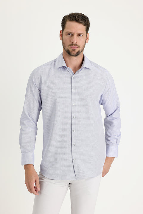 Navy Blue Long Sleeve Slim Fit Patterned Shirt