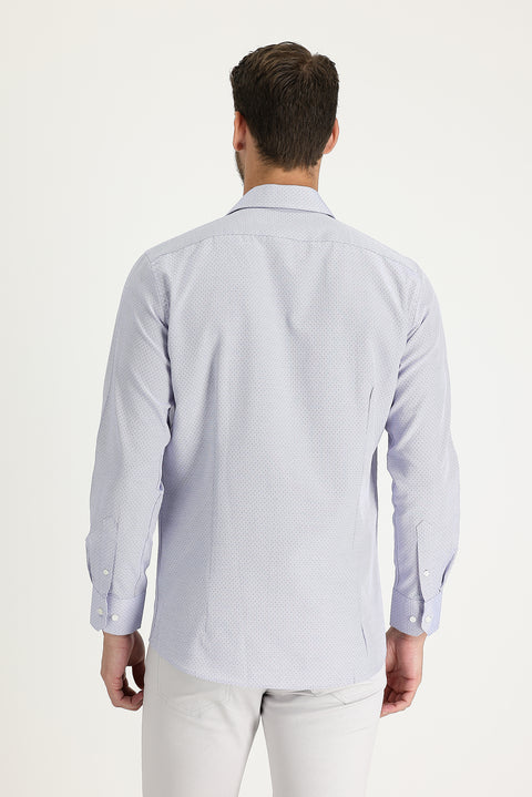 Navy Blue Long Sleeve Slim Fit Patterned Shirt