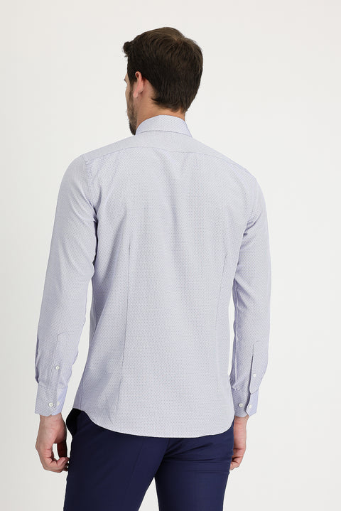 Navy Blue Long Sleeve Slim Fit Patterned Shirt