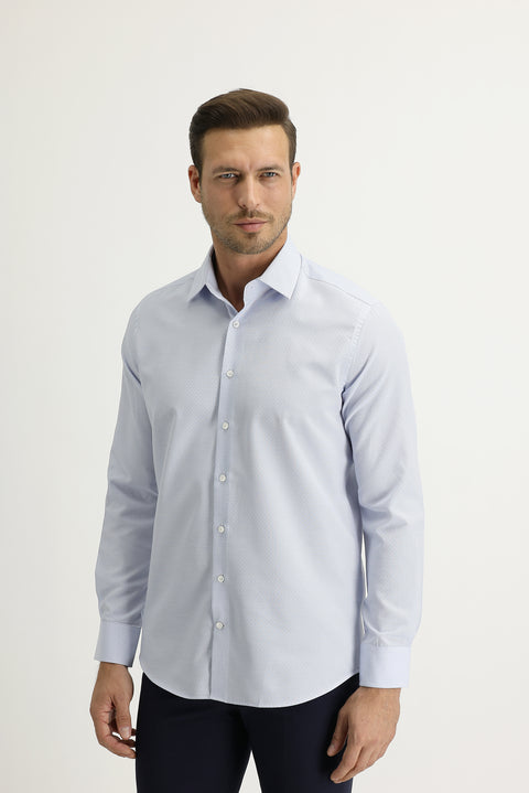 Light Blue Long Sleeve Patterned Slim Fit Shirt