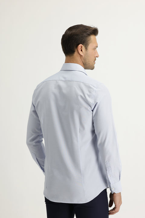 Light Blue Long Sleeve Patterned Slim Fit Shirt