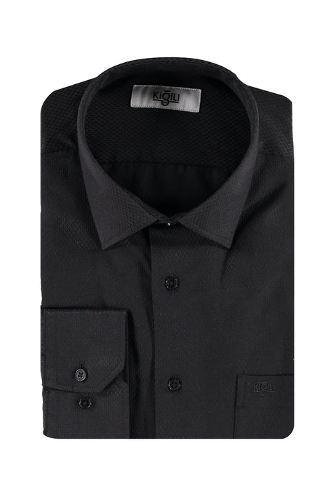 Black Long Sleeve Regular Fit Patterned Shirt