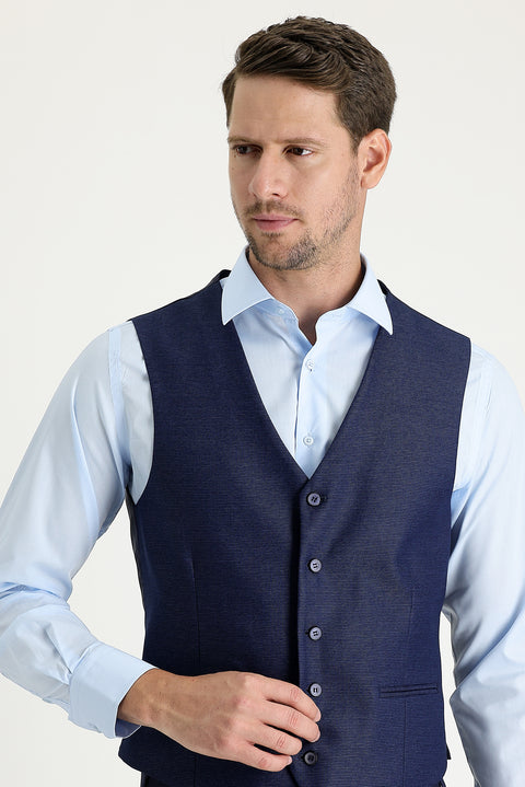 Navy Blue Eyelet Classic Vest