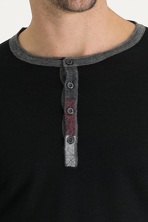 Black Button-Down Collar Slim Fit Narrow Cut Wool Knit Sweater