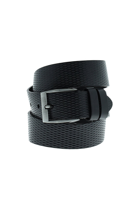 Black Sport Patterned Leather Belt