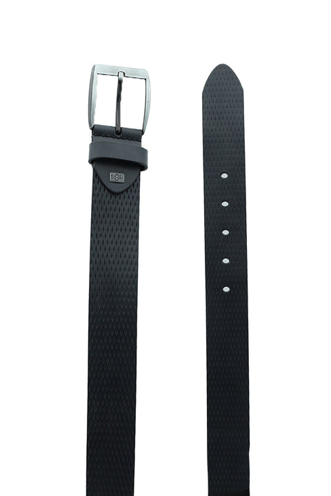 Black Sport Patterned Leather Belt
