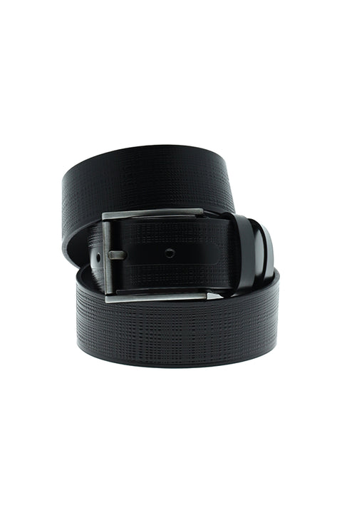 Black Sport Patterned Leather Belt