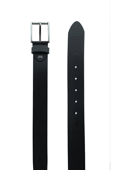 Black Sport Patterned Leather Belt