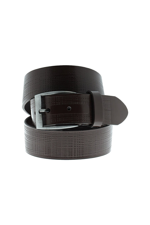 Coffee Sport Patterned Leather Belt
