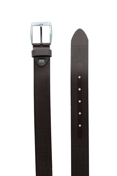 Coffee Sport Patterned Leather Belt