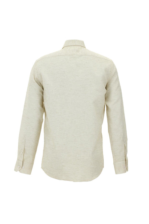 Dark Beige Long Sleeve Slim Fit Patterned Sport Cotton Shirt