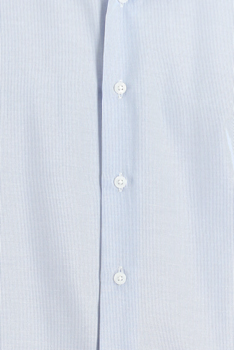 Light Blue Long Sleeve Slim Fit Narrow Cut Classic Striped Cotton Easy Iron Shirt