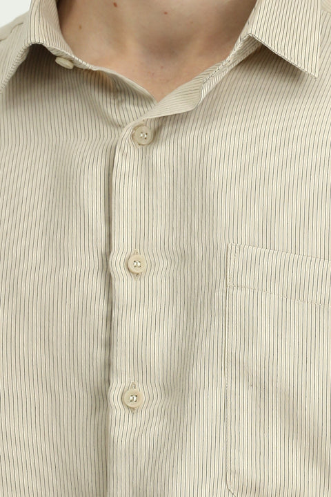 Light Beige Long Sleeve Oversize Extra Relaxed Fit Striped Modal Blend Shirt