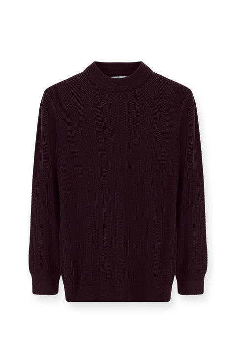 Plum Half Turtleneck Slim Fit Striped Cotton Knit Sweater