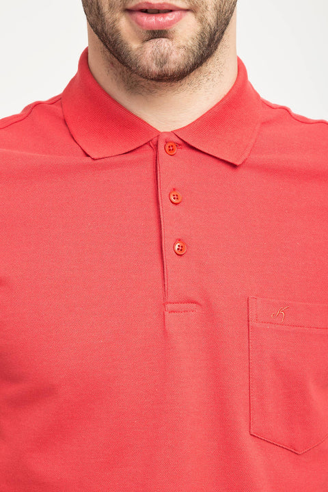 Dark Pomegranate Pocketed Polo Neck Regular Fit Cotton T-Shirt