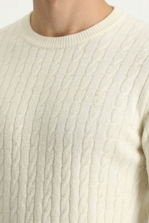Off-white crew neck regular fit patterned wool knit sweater