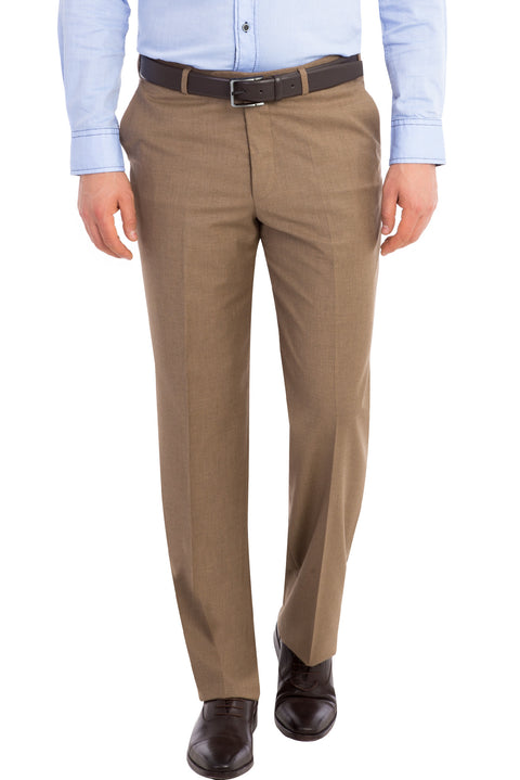 Light Brown - Camel 6 Drop Regular Fit Standard Cut Classic Fabric Trousers