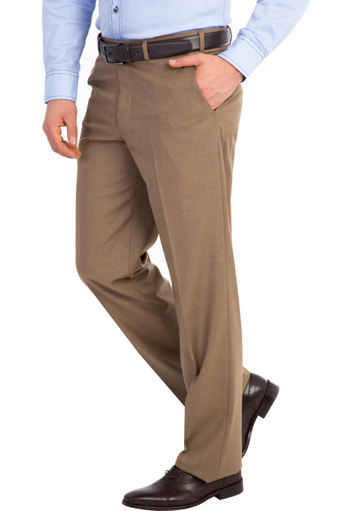 Light Brown - Camel 6 Drop Regular Fit Standard Cut Classic Fabric Trousers