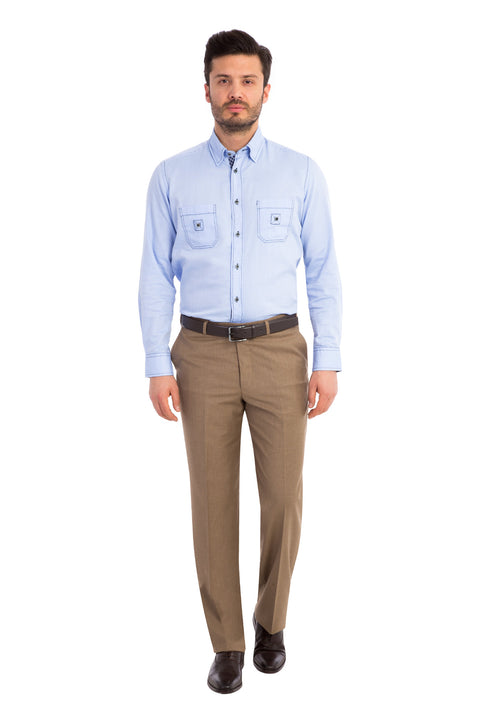 Light Brown - Camel 6 Drop Regular Fit Standard Cut Classic Fabric Trousers