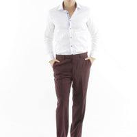 Burgundy 6 Drop Regular Fit Standard Cut Classic Fabric Trousers