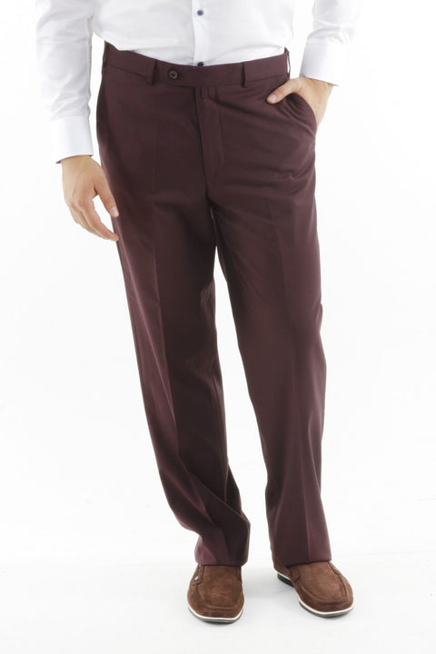 Burgundy 6 Drop Regular Fit Standard Cut Classic Fabric Trousers