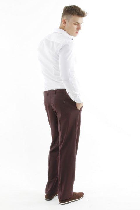 Burgundy 6 Drop Regular Fit Standard Cut Classic Fabric Trousers