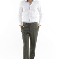 Dark Green 6 Drop Regular Fit Standard Cut Classic Fabric Trousers