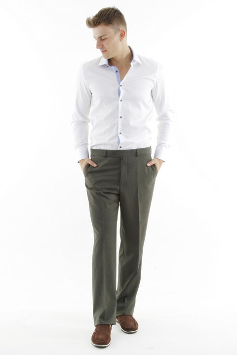 Dark Green 6 Drop Regular Fit Standard Cut Classic Fabric Trousers