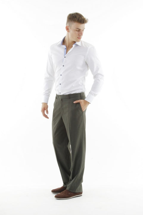 Dark Green 6 Drop Regular Fit Standard Cut Classic Fabric Trousers