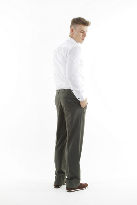 Dark Green 6 Drop Regular Fit Standard Cut Classic Fabric Trousers