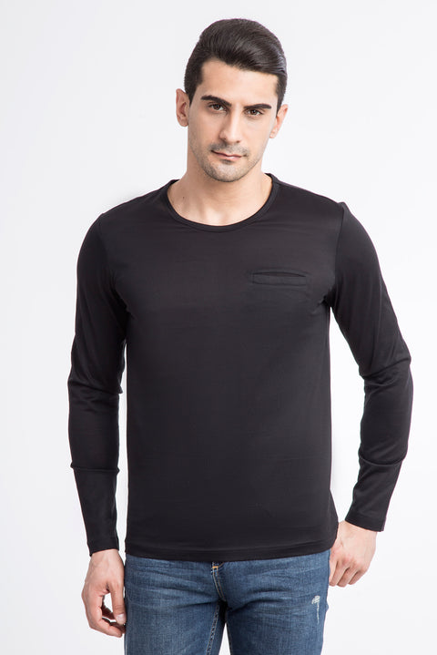Black Crew Neck Regular Fit Cotton Sweatshirt